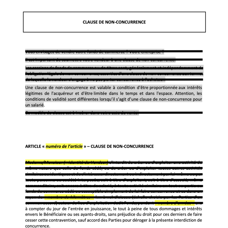 Modèle clause de non concurrence