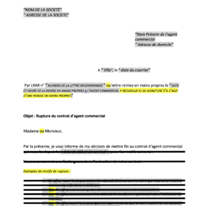 Modèle de lettre de rupture de contrat agent commercial indépendant word pdf
