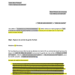 Modèle de lettre de rupture de contrat nounou à télécharger word pdf