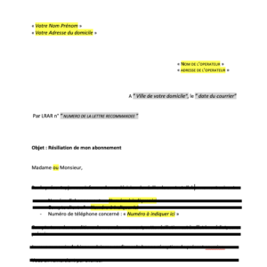 Modèle de lettre pour résilier un abonnement word pdf à télécharger